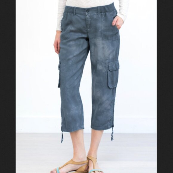 Anthropologie Marrakech‎ Julia Tencel Linen Cargo Capri Pants Blue Sz 25 NWOT - Picture 1 of 11